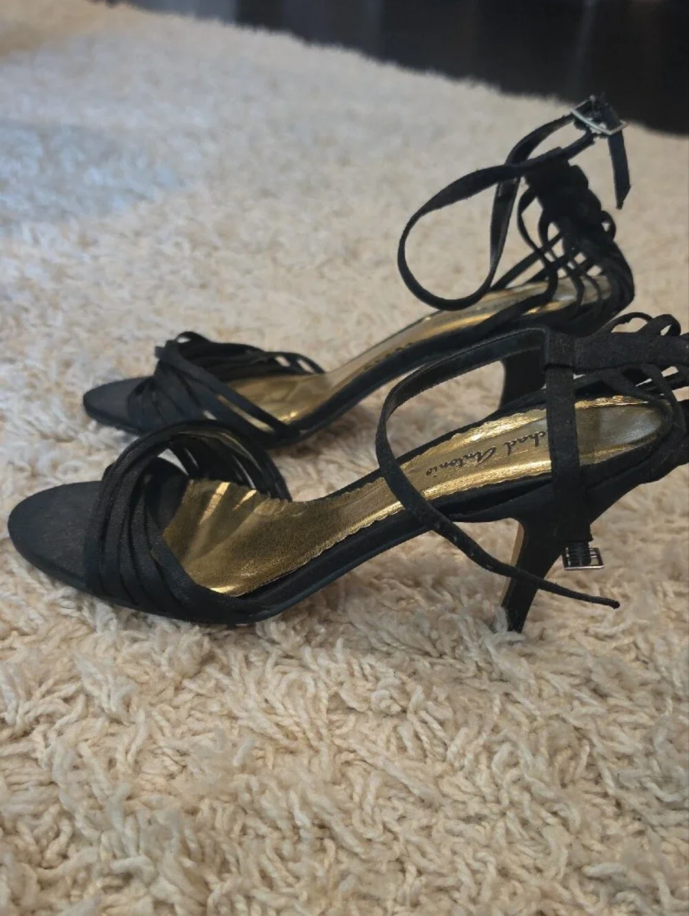 Michael Antonio Black Strappy Heeled Sandals with Gold Insole